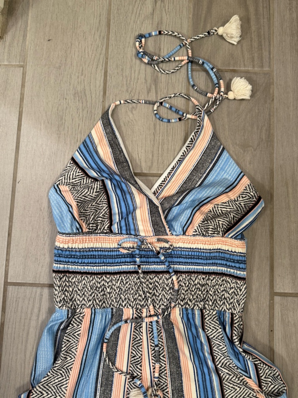 VENUS Blue & Cream Striped Halter Jumpsuit - Picture 3 of 8
